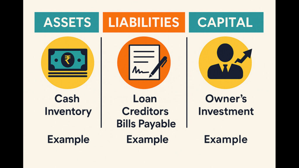 Table of basic accounting terms with examples