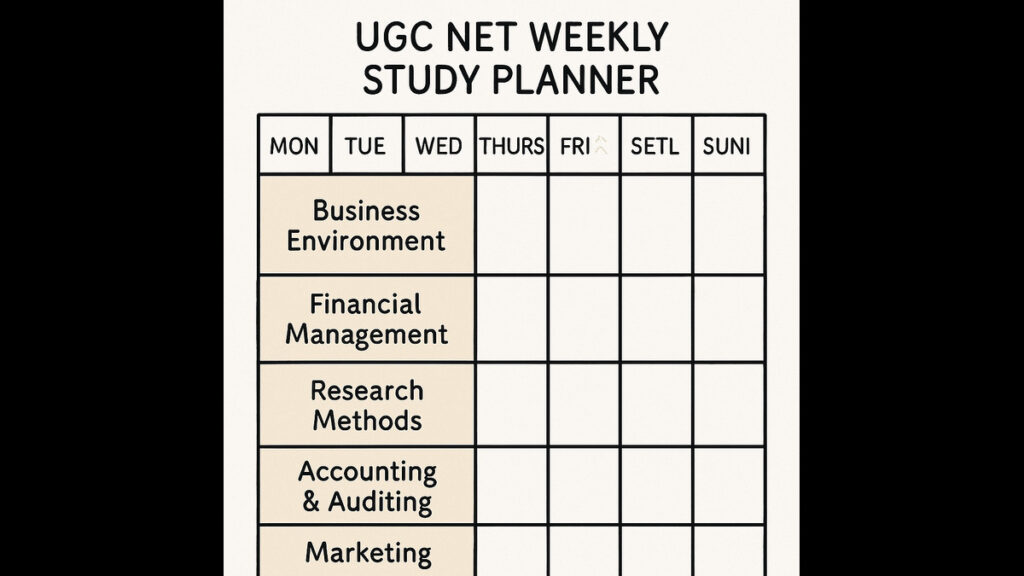 UGC NET Weekly Study Planner for Commerce Students Weekly planner chart with Commerce subjects for UGC NET preparation