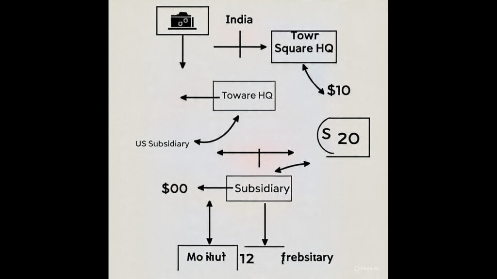 Transfer Pricing Flowchart Flowchart showing a product moving from India HQ to US subsidiary with labeled prices