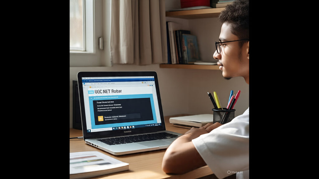 Check UGC NET Commerce Eligibility Student checking UGC NET eligibility on laptop