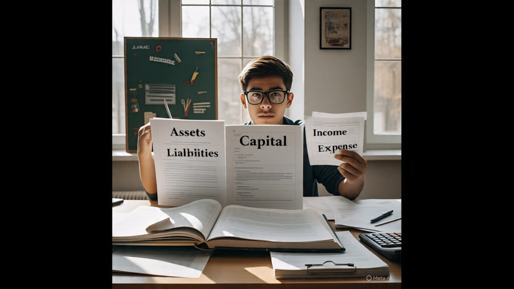 Commerce student learning basic accounting terms