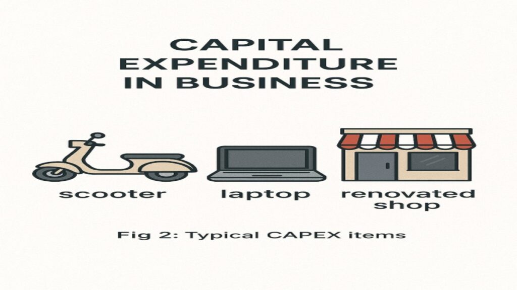 Capital Expenditure in Business "Scooter, laptop, renovated shop - long-term assets"