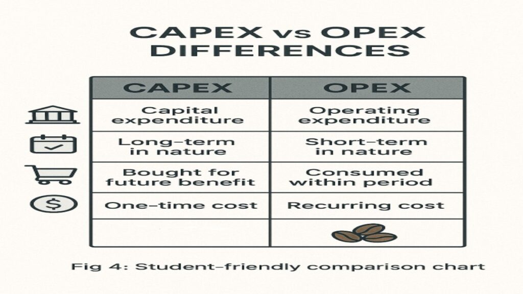 CAPEX vs OPEX Differences "Infographic comparing capital and revenue expenditure"