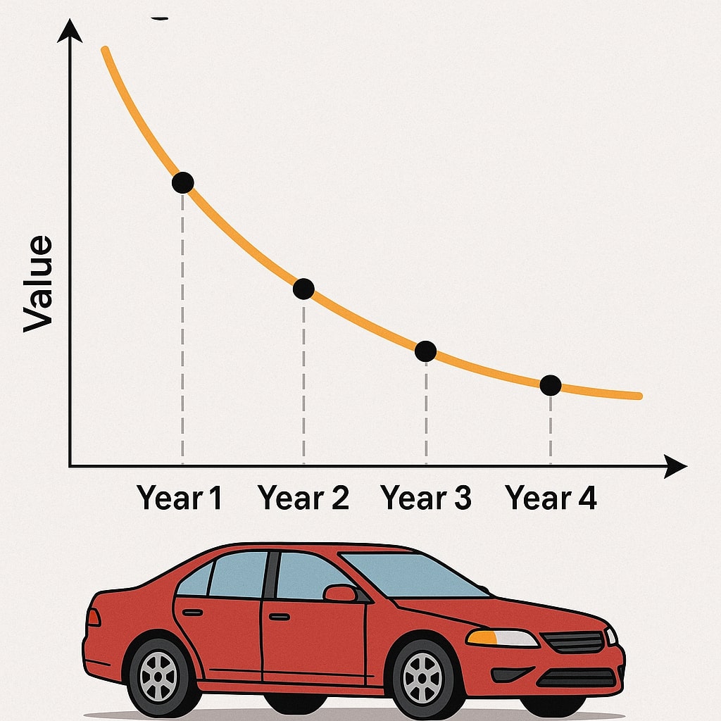 How Assets Lose Value "Car value decreasing yearly showing depreciation"