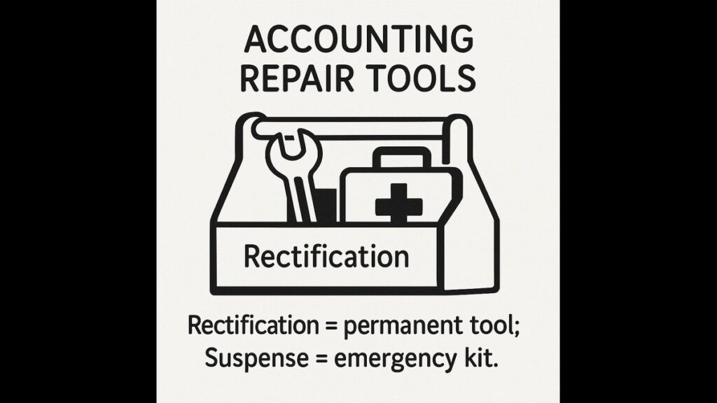 Accounting Repair Tools "Toolbox with wrench (rectification) and first-aid kit (suspense)"